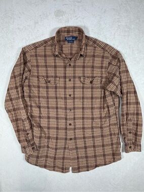 Polo Ralph Lauren Large G.I. Shirt Brown Plaid Long-Sleeve Button-Down Shirt